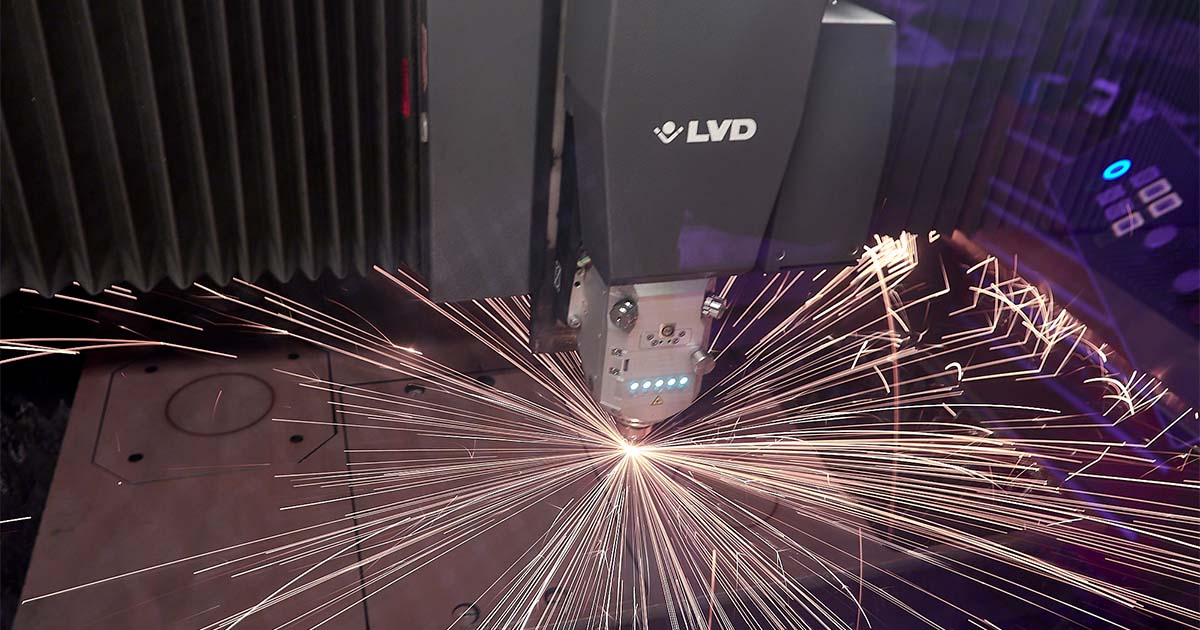 Laser cutting machine cutting steel.